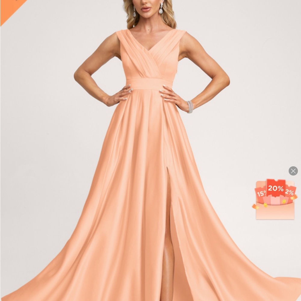 JJ’s House floor length bridesmaid satin dress in Coral. NWT!!